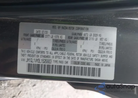 2020 Mazda Mazda6 Touring from USA, damaged, VIN JM1GL1VM3L1525883